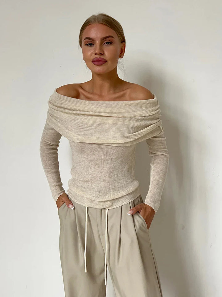 Olivia Bennet | Off-Shoulder Knit Top for Women in Natural Color