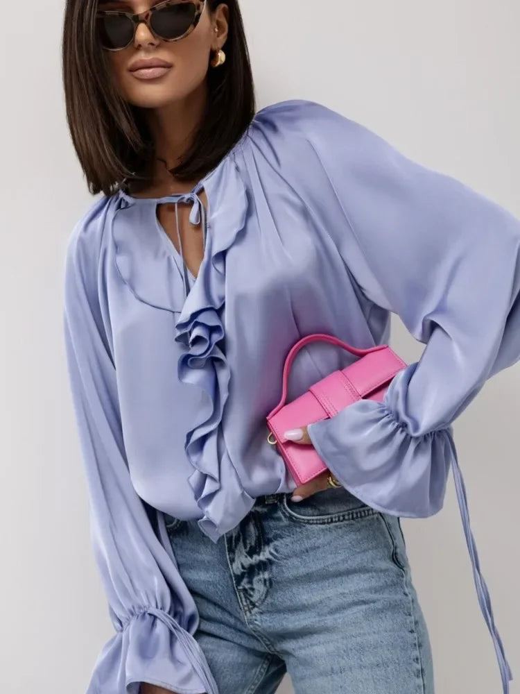 Olivia Bennet | Satin Ruffle Blouse for Women