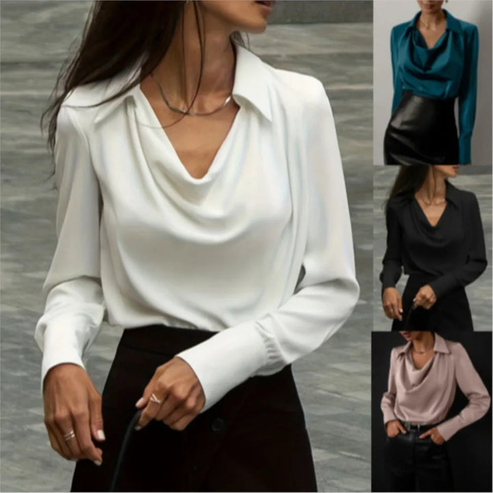 Olivia Bennet | Silk Full Sleeve Shirt for Women in Classic White