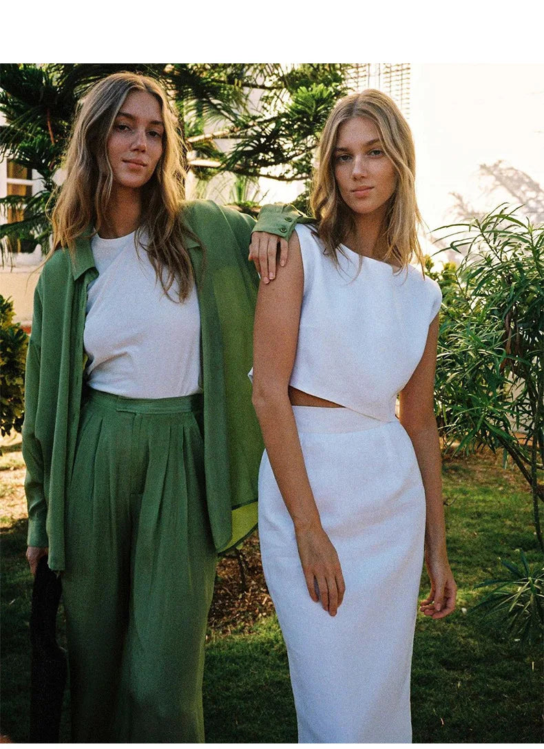 Olivia Bennet | Crop Linen Top for Women in Natural Color