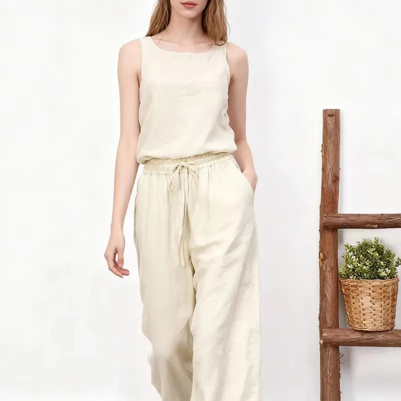 Olivia Bennet | Linen Lounge Pant for Women in Natural Fit