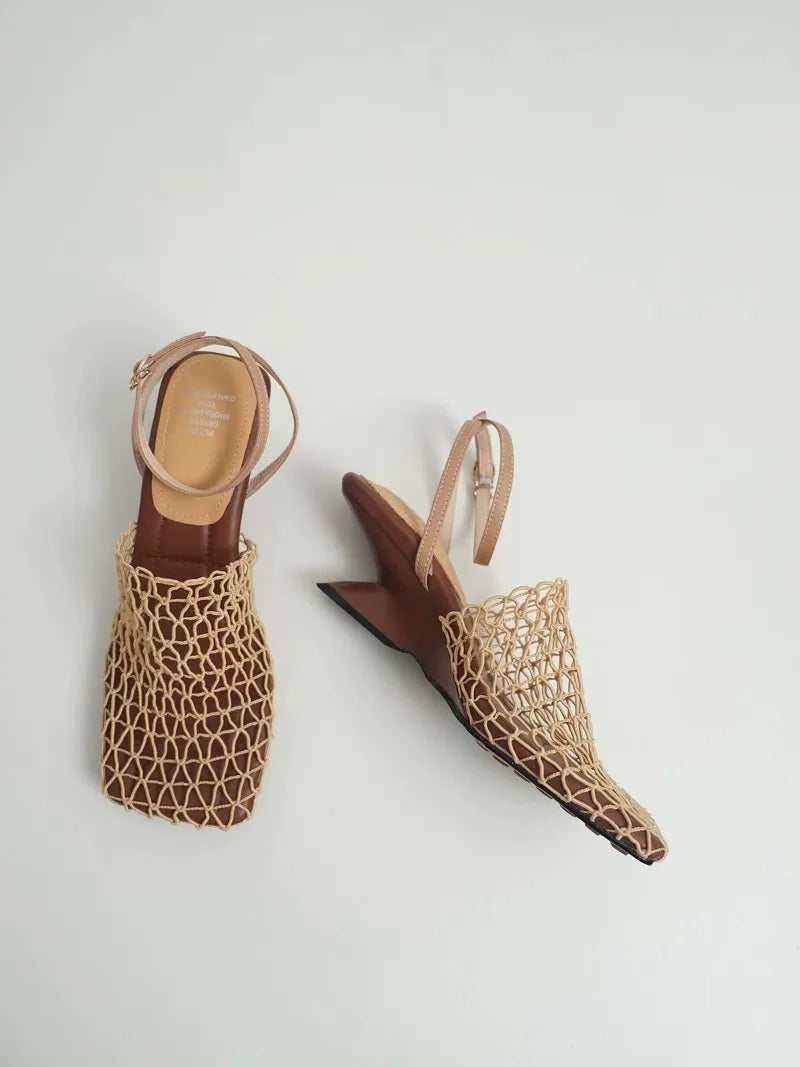 Olivia Bennet | Mesh Weave Heels for Women in Black