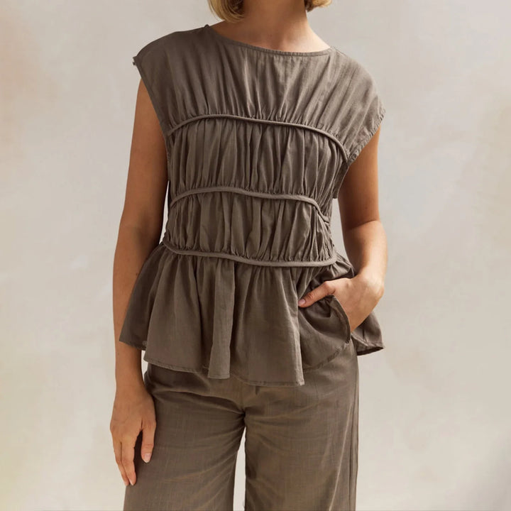Olivia Bennet | Ruched Cap Sleeve Peplum Top for Women