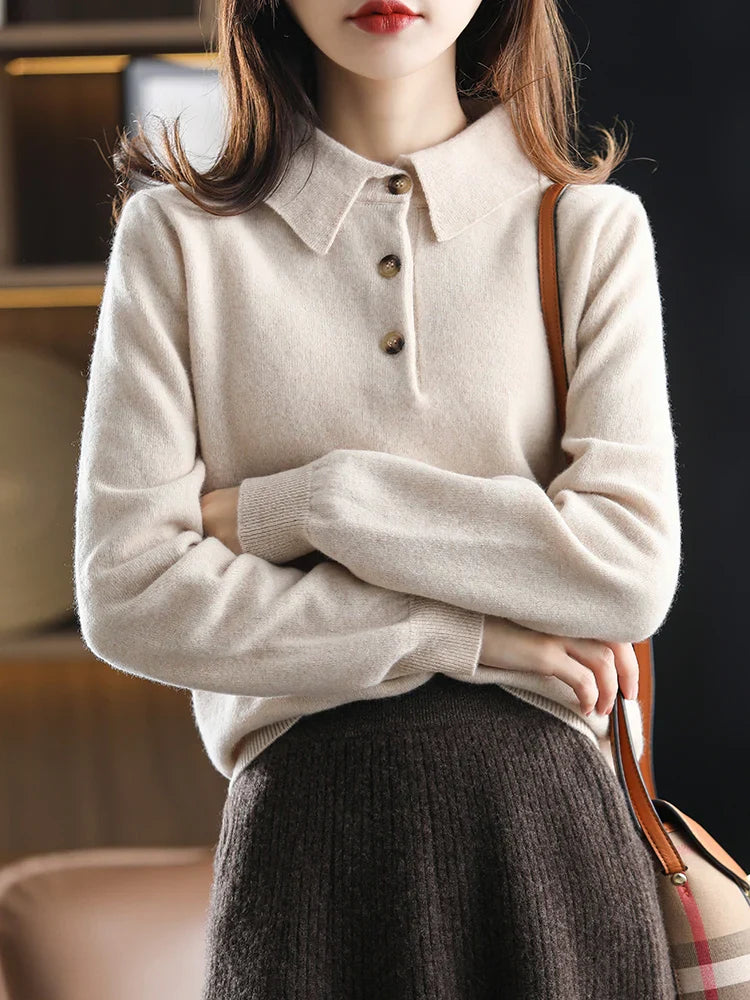 Olivia Bennet | Wool Polo Sweater for Women in Classic Fit, Navy