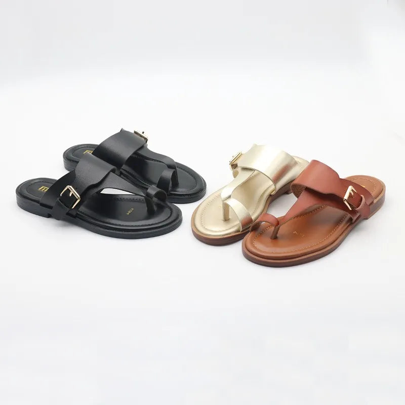 Olivia Bennet | Leather Buckle Sandal for Women in Natural Color
