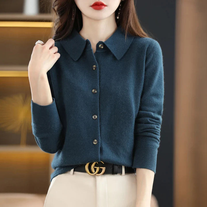 Olivia Bennet | Polo Cardigan for Women in Soft Knit, Classic Fit, Navy