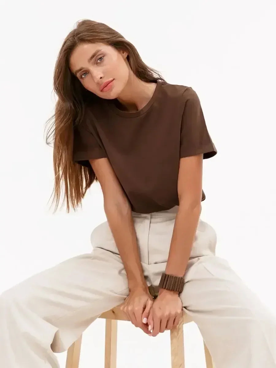 Olivia Bennet | Cotton Tee for Women, Regular Fit, White