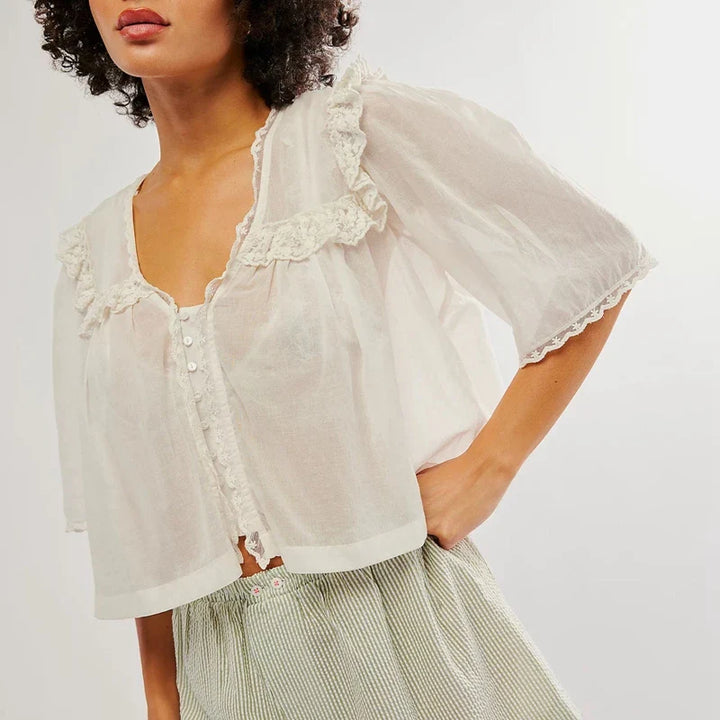 Olivia Bennet | Ruffle Blouse for Women in White Cotton