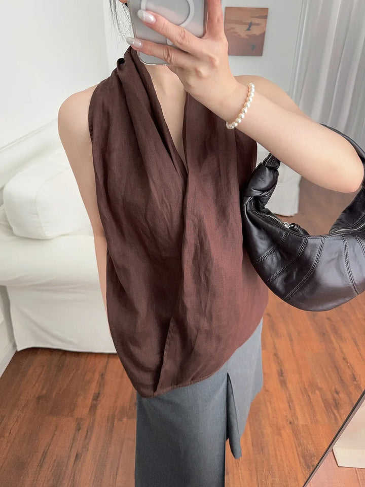 Olivia Bennet | Drape Linen Vest for Women