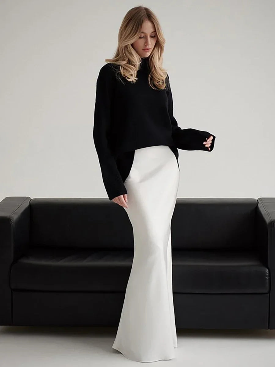 Olivia Bennet | Satin Fishtail Maxi Skirt for Women in Elegant Style