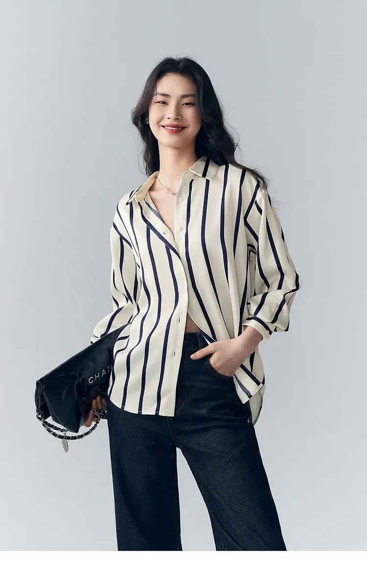 Olivia Bennet | Stripe Satin Blouse for Women