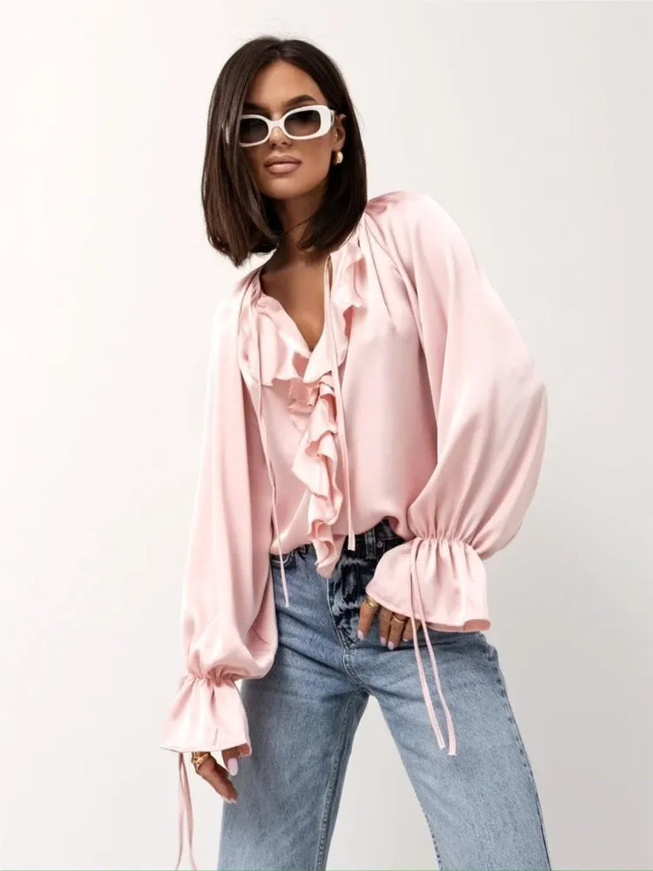 Olivia Bennet | Satin Ruffle Blouse for Women