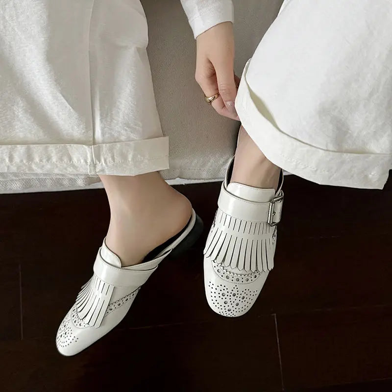 Olivia Bennet | Fringe Leather Loafers for Women