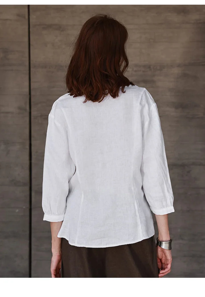 Olivia Bennet | Fitted V-Neck Linen Blouse