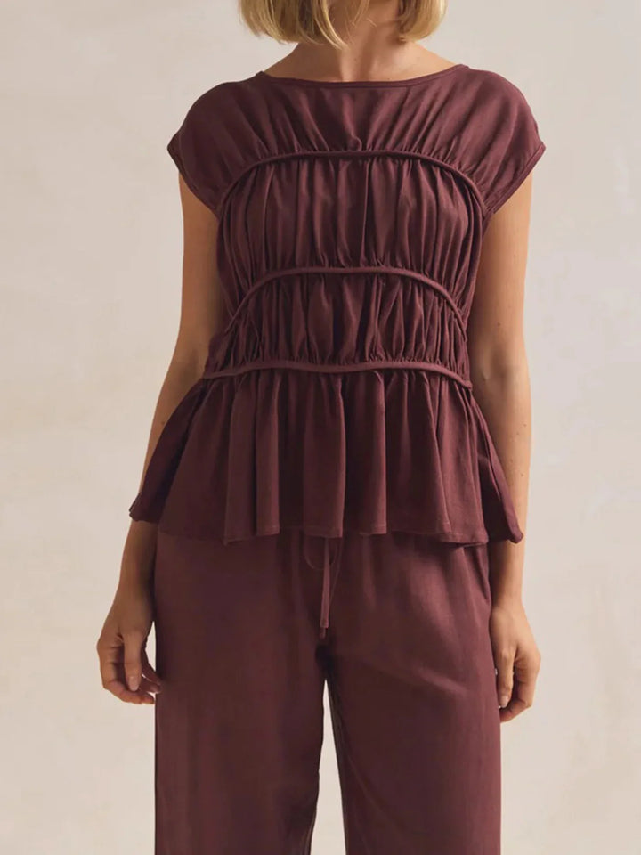 Olivia Bennet | Ruched Cap Sleeve Peplum Top for Women