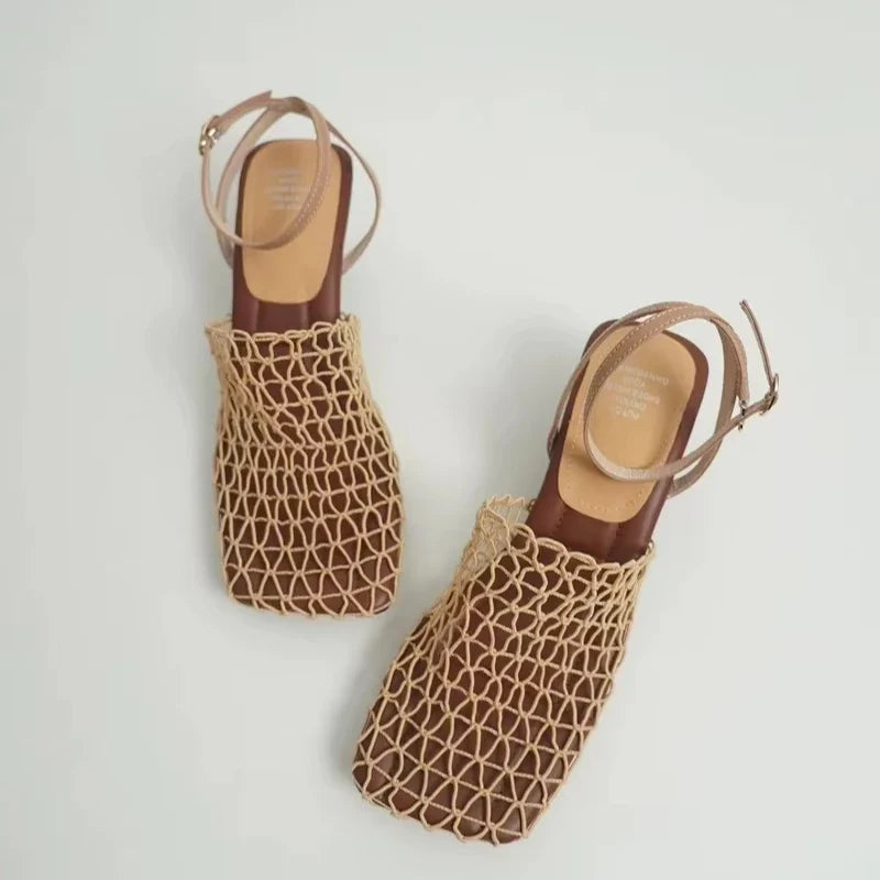 Olivia Bennet | Mesh Weave Heels for Women in Black