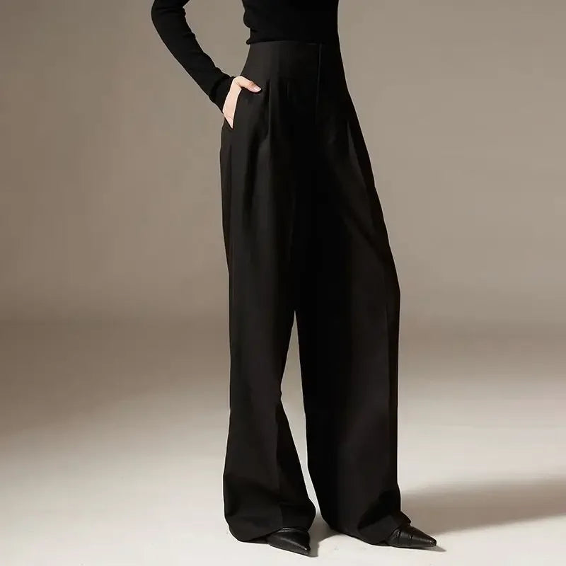 Olivia Bennet | Wide Leg Draped Pants for Women in Soft Fabric, Black