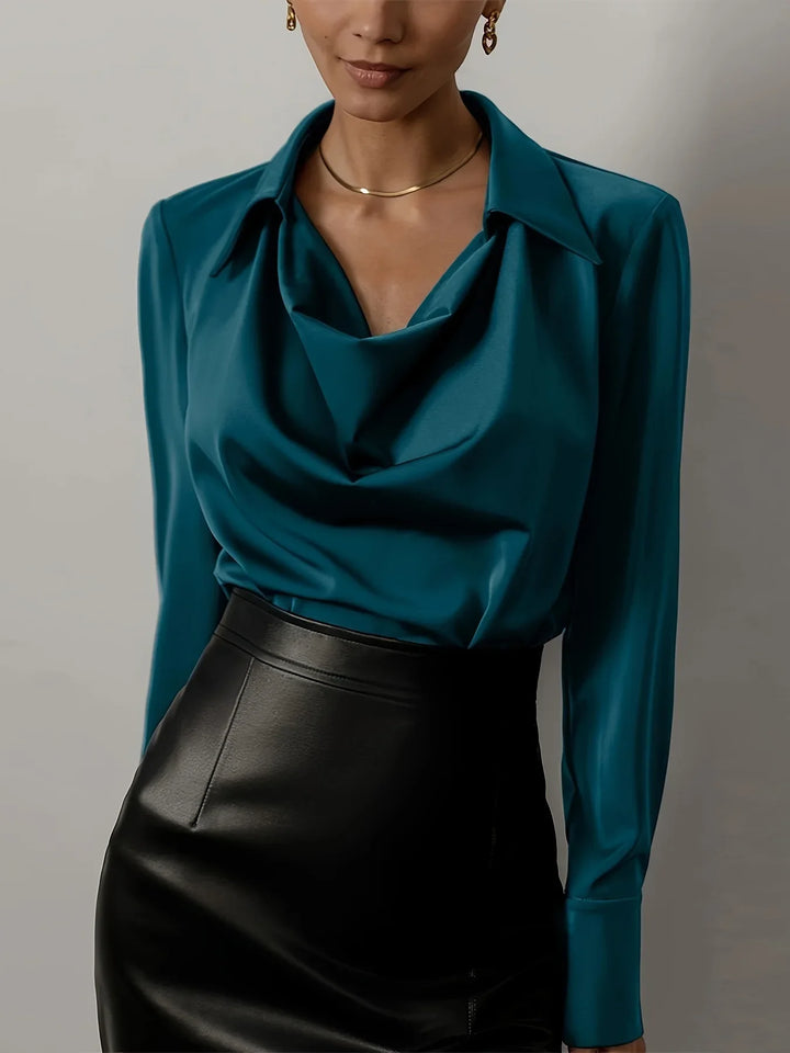 Olivia Bennet | Silk Full Sleeve Shirt for Women in Classic White