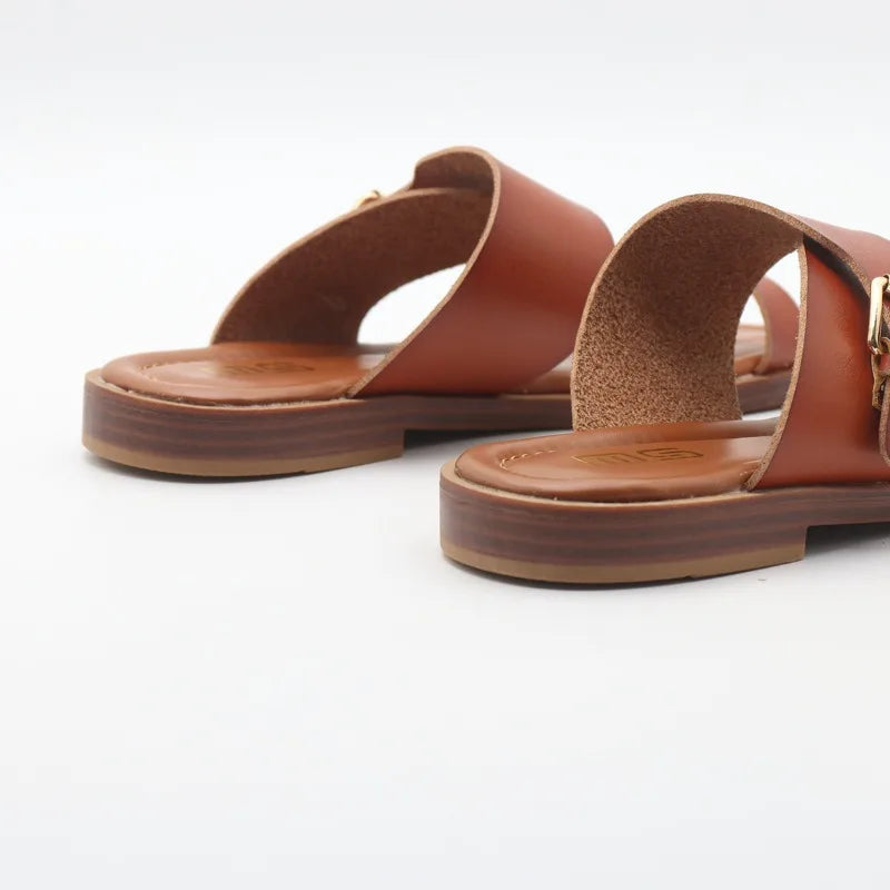 Olivia Bennet | Leather Buckle Sandal for Women in Natural Color