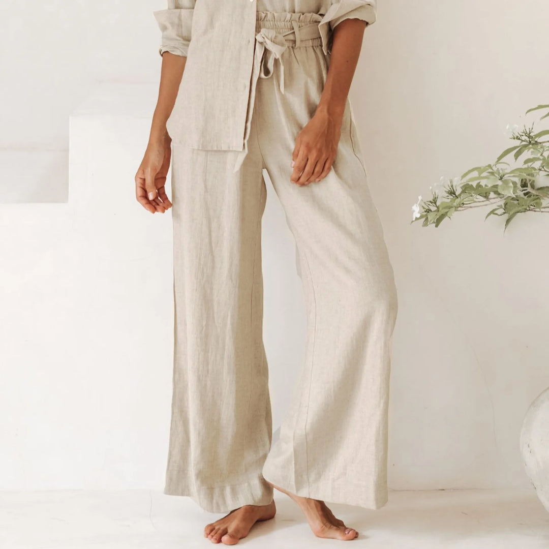 Olivia Bennet | Linen Wide Leg Pant for Women in Ruffle Style