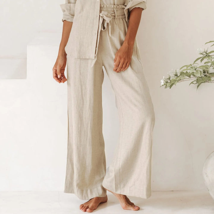 Olivia Bennet | Linen Wide Leg Pant for Women in Ruffle Style