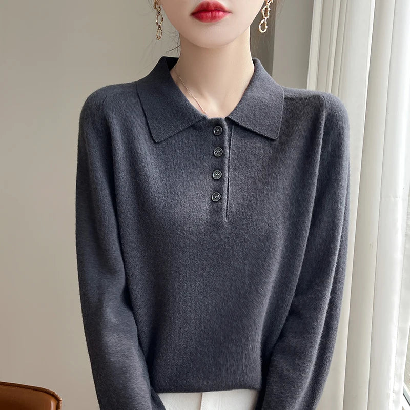 Olivia Bennet | Wool Polo Sweater for Women in Natural Color