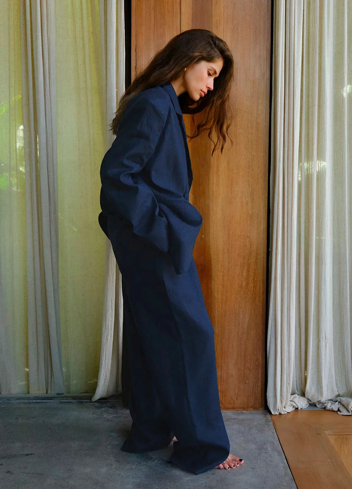 Olivia Bennet | Linen Wide-Leg Trousers for Women in Natural