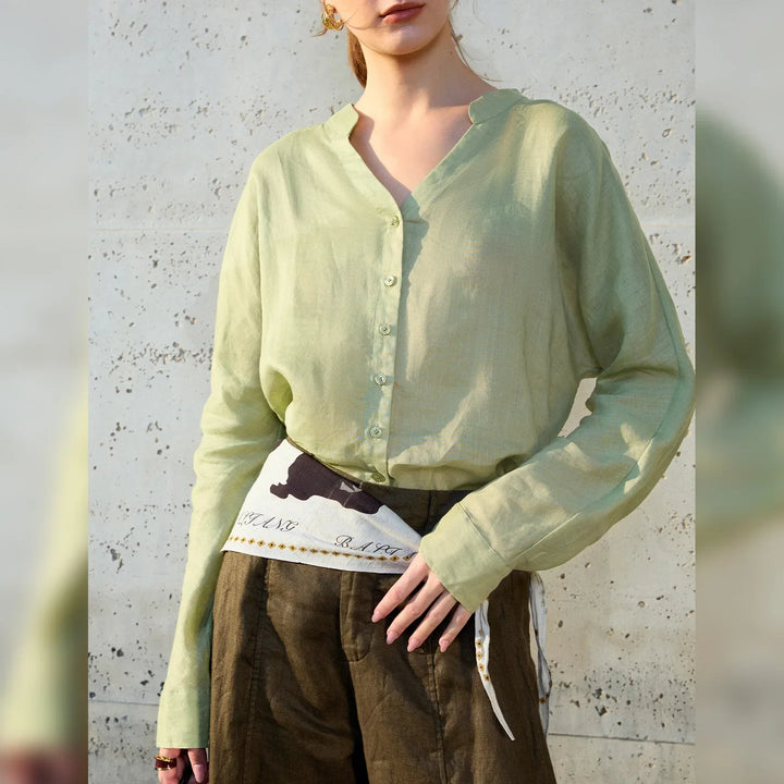 Olivia Bennet | Linen V-Neck Shirt for Women