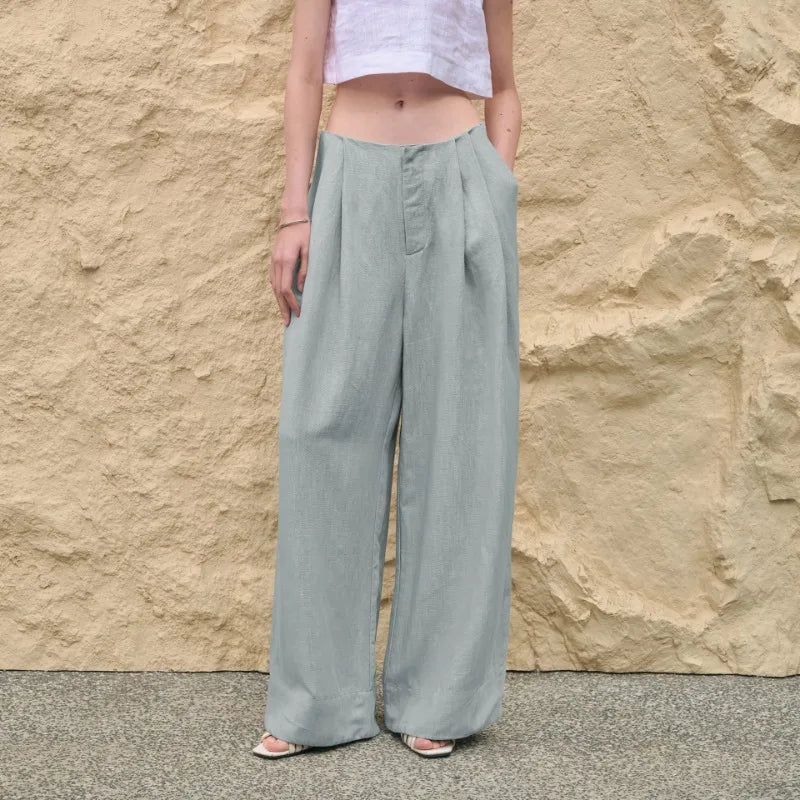 Olivia Bennet | Pleated Wide Leg Linen Pant