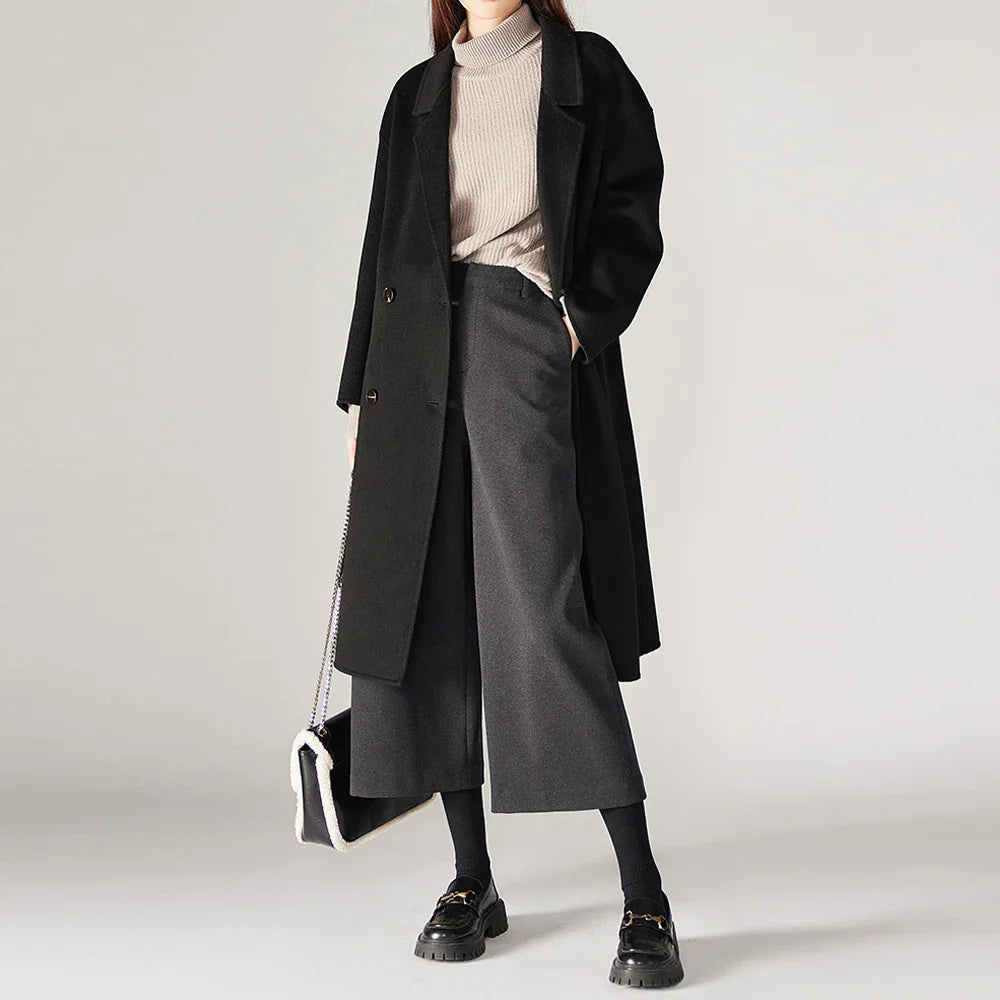 Olivia Bennet | Wool Wide Leg Pants for Women in Autumn Color