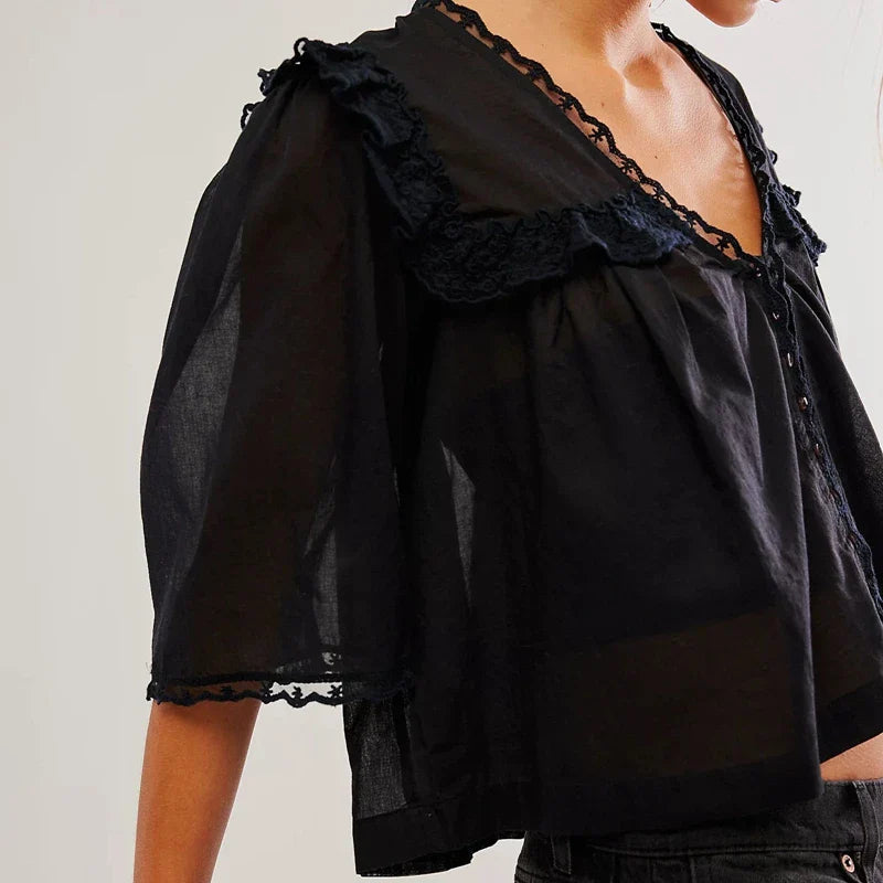 Olivia Bennet | Ruffle Blouse for Women in White Cotton