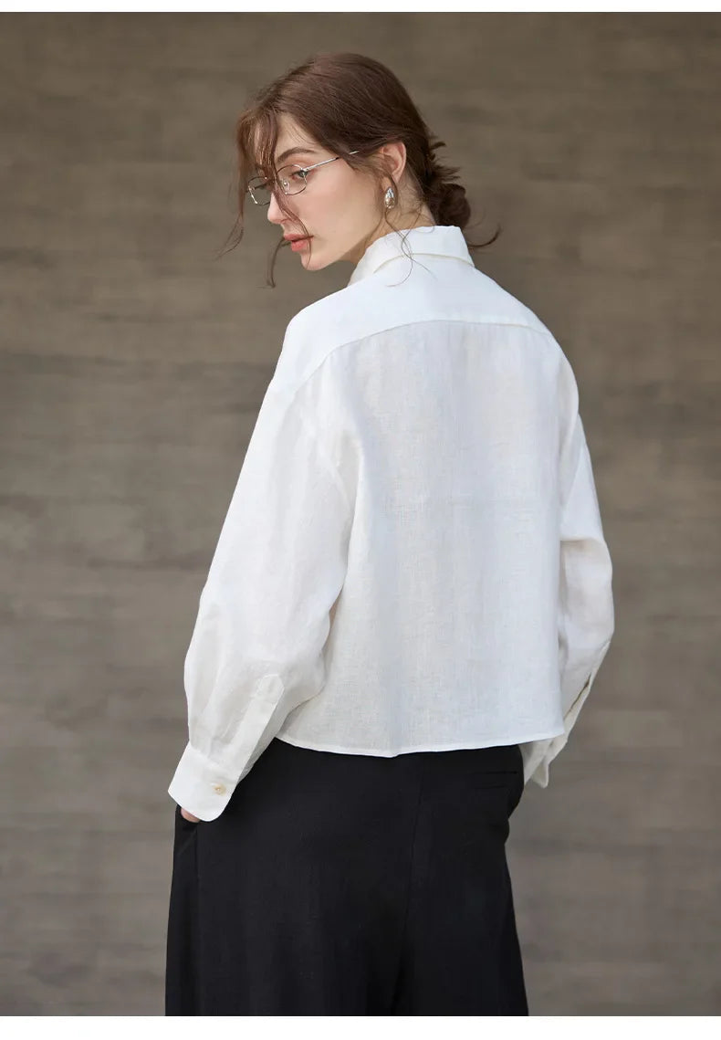 Olivia Bennet | Cropped Linen Overshirt for Women in Natural