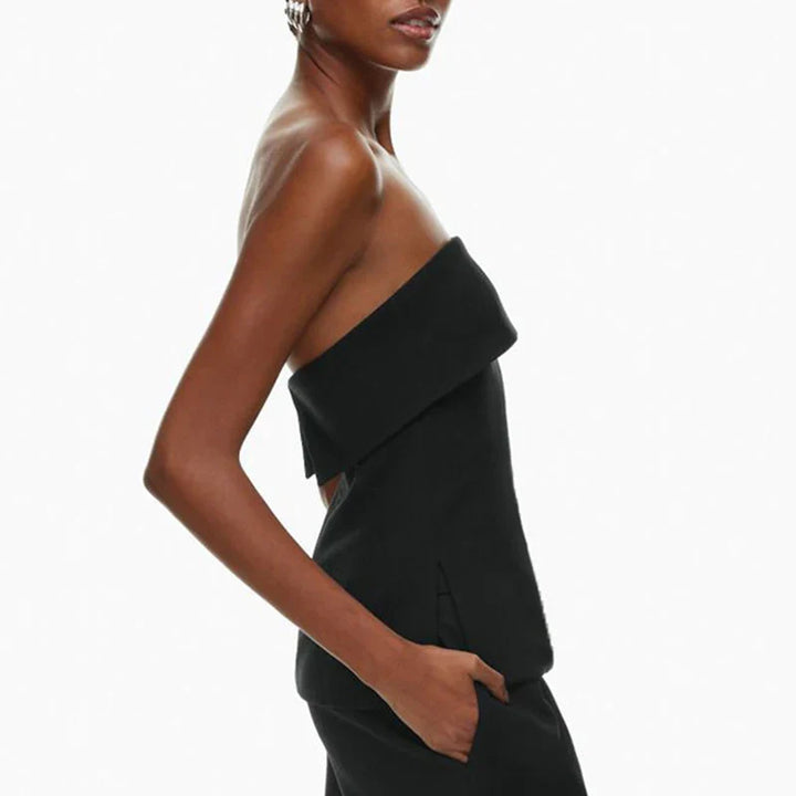 Olivia Bennet | Linen Strapless Tube Crop Top for Women