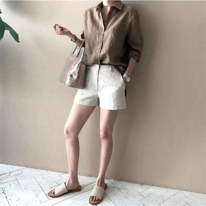 Olivia Bennet | Soft Linen Open Collar Shirt