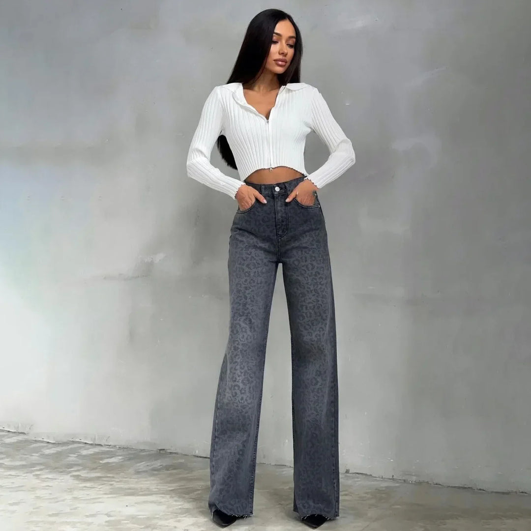 Olivia Bennet | Leopard Straight Jeans for Women