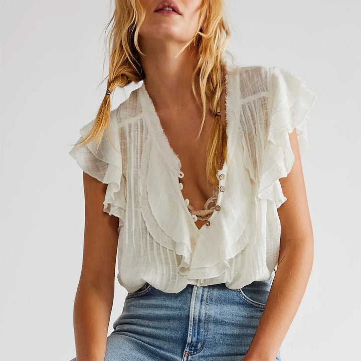 Olivia Bennet | Ruffle Front Gauze Crop Top