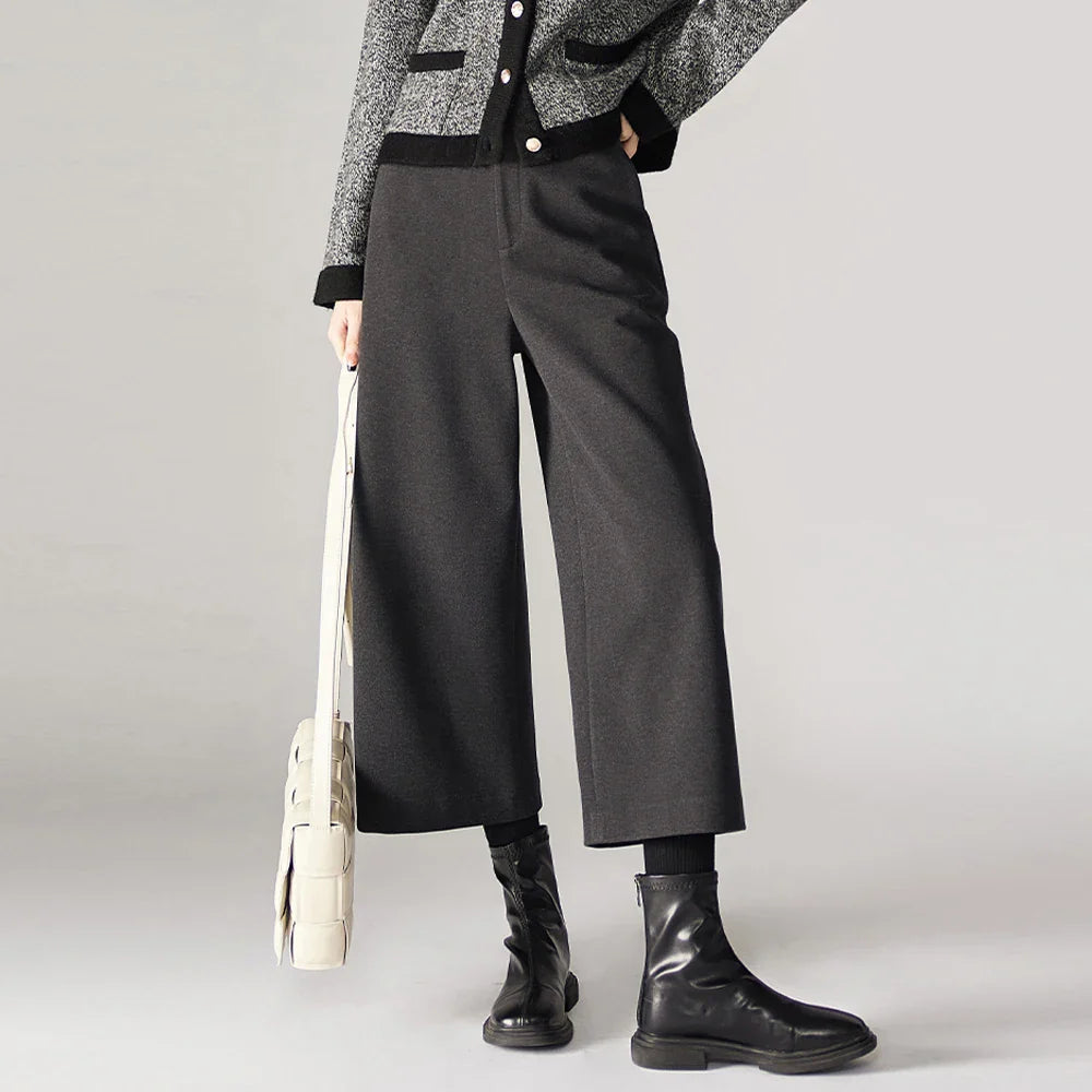 Olivia Bennet | Wool Wide Leg Pants for Women in Autumn Color