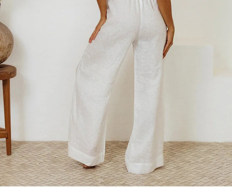 Olivia Bennet | Linen Wide Leg Pant for Women in Ruffle Style