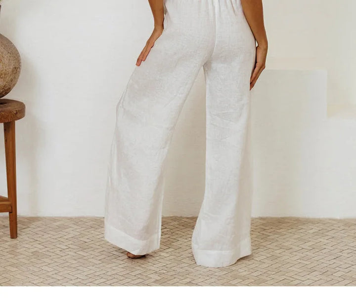 Olivia Bennet | Linen Wide Leg Pant for Women in Ruffle Style
