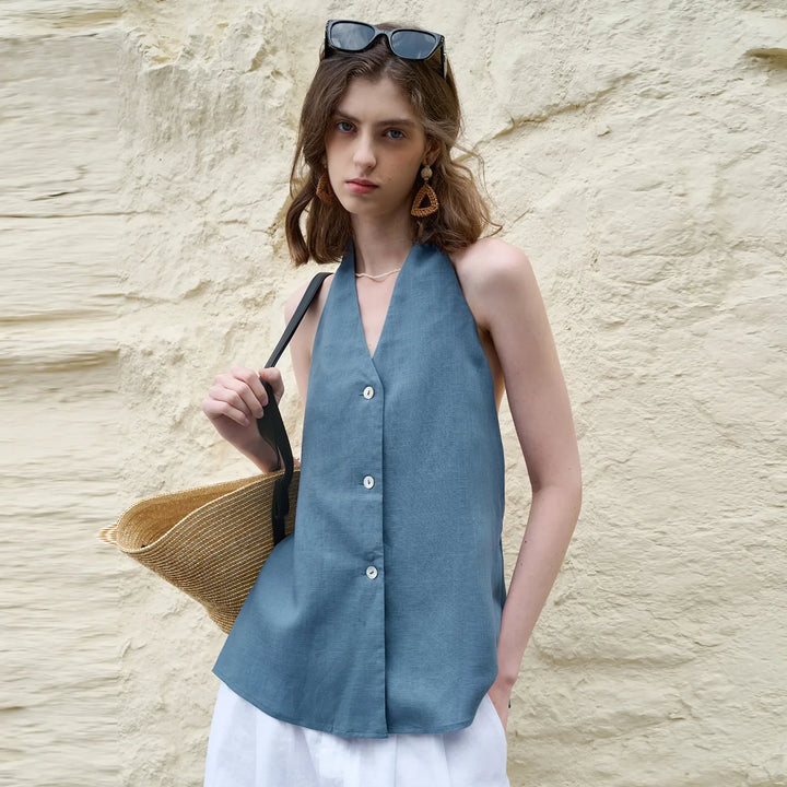 Olivia Bennet | Linen Halter Waistcoat Top