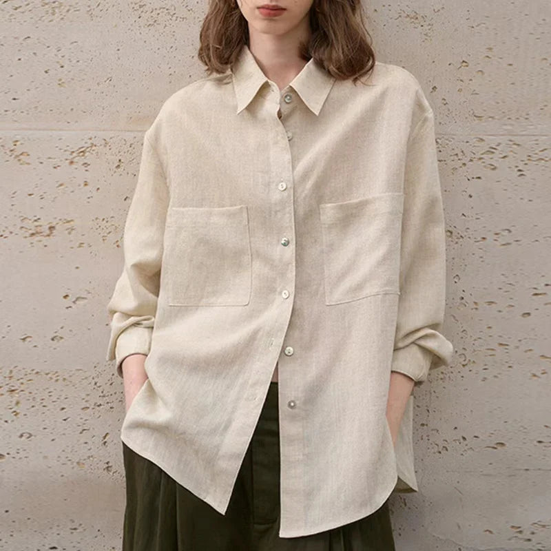 Olivia Bennet | Oversized Linen Shirt for Women in Natural