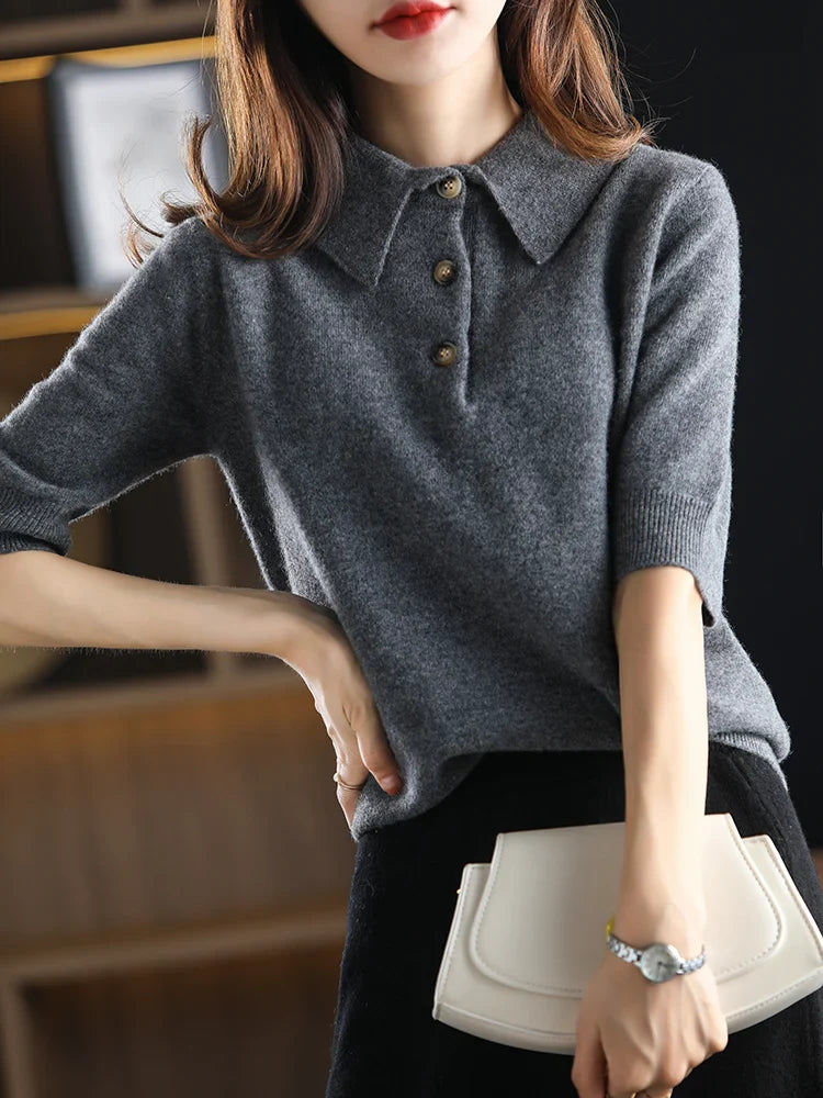 Olivia Bennet | Wool Polo Sweater for Women in Classic Fit, Navy