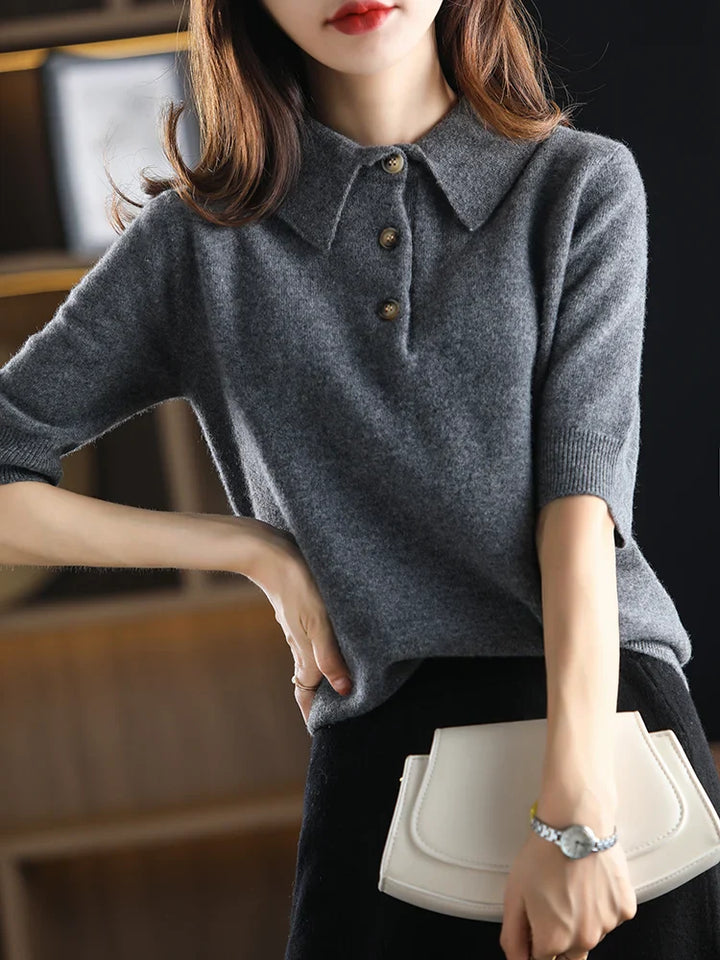 Olivia Bennet | Wool Polo Sweater for Women in Classic Fit, Navy