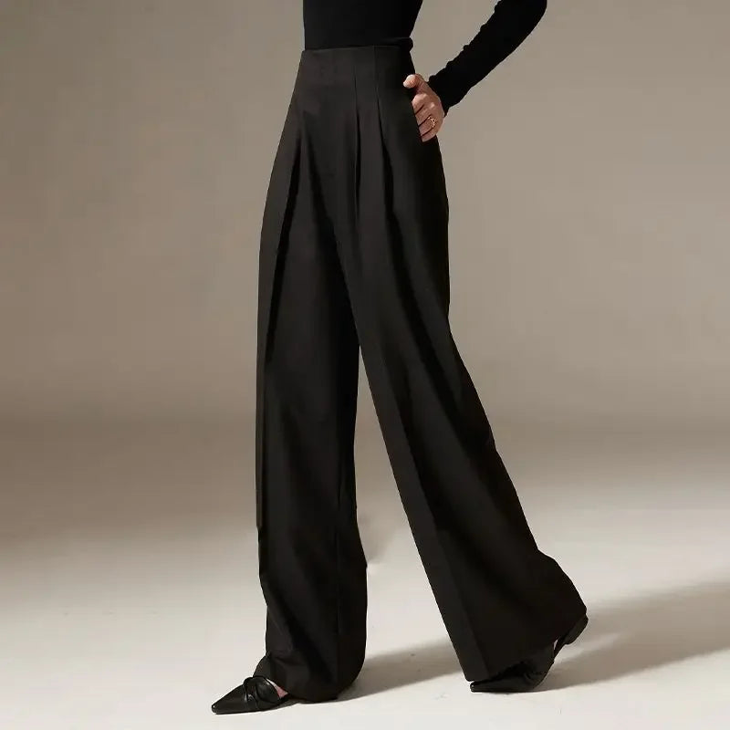 Olivia Bennet | Wide Leg Draped Pants for Women in Soft Fabric, Black
