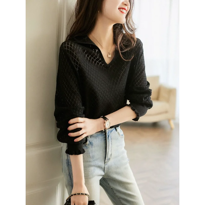 Olivia Bennet | Diamond Knit Top for Women in Natural Color