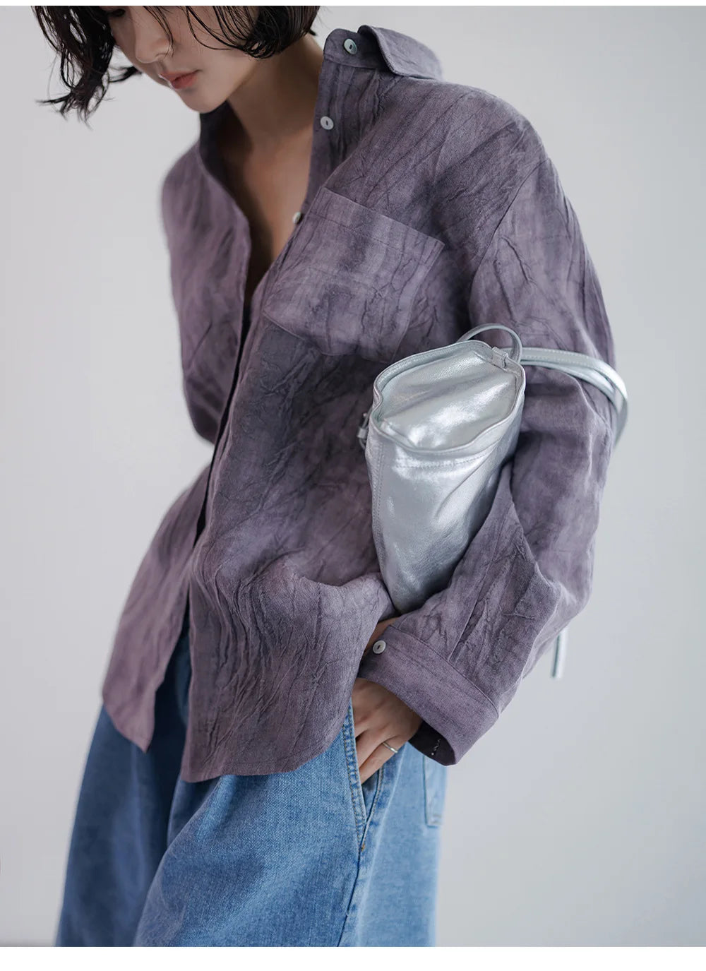 Olivia Bennet | Pleated Linen Button Shirt