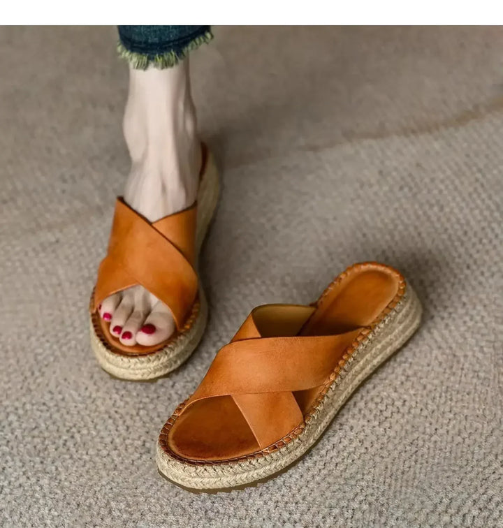 Olivia Bennet | Woven Leather Platform Sandals for Women