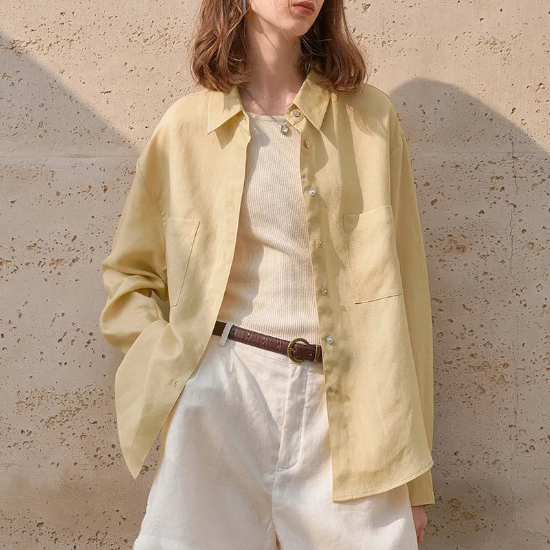 Olivia Bennet | Oversized Linen Shirt for Women in Natural