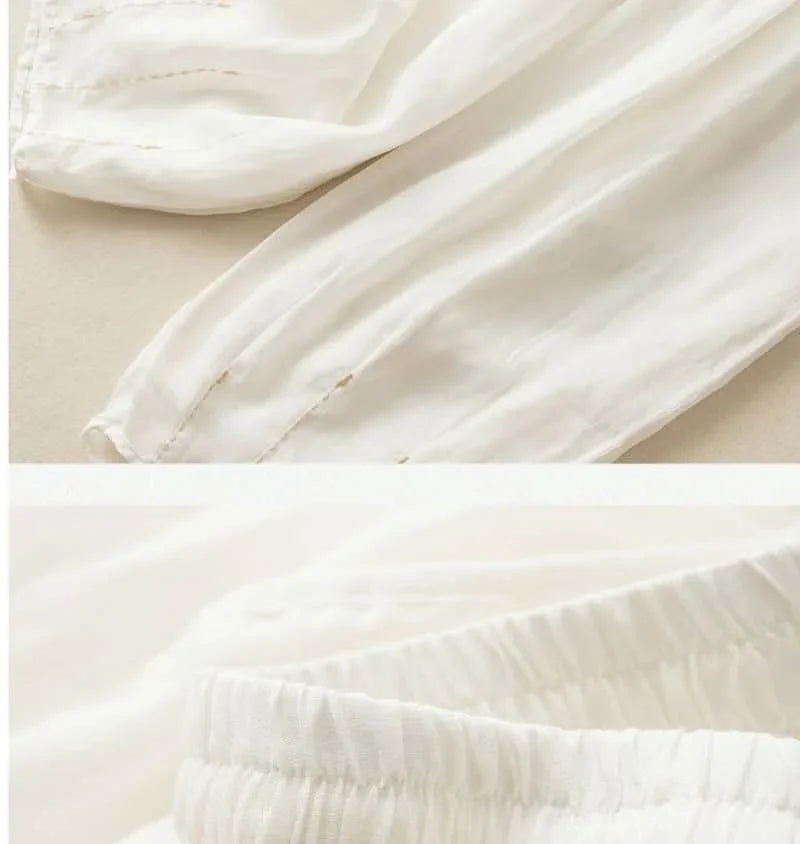 Olivia Bennet | Linen Pants for Women in Natural Fit, White