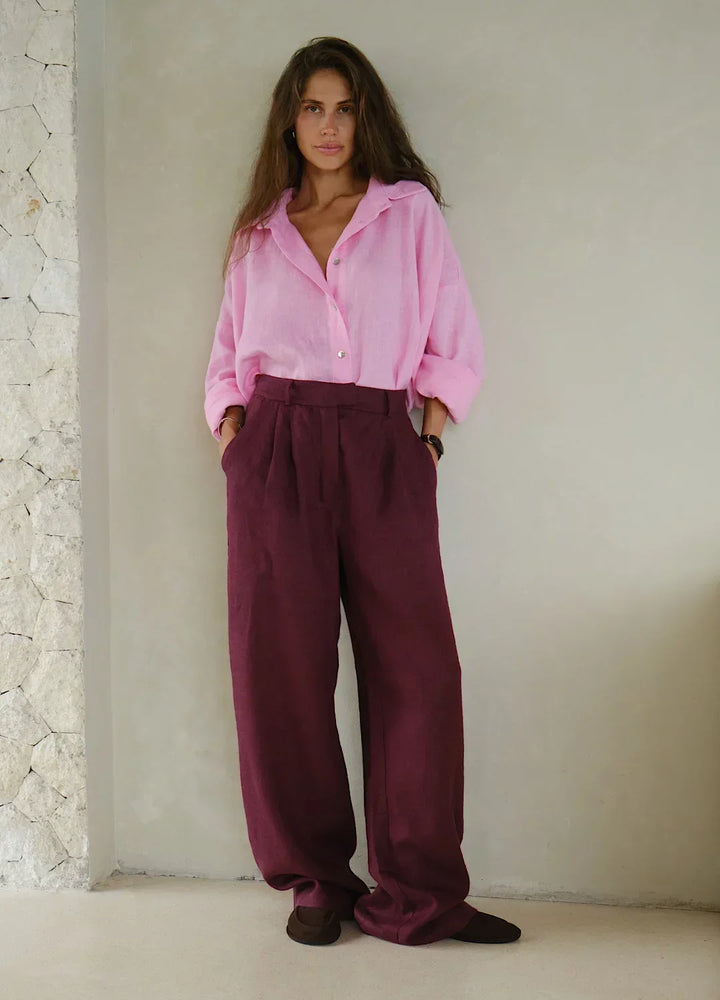 Olivia Bennet | Linen Wide-Leg Trousers for Women in Natural